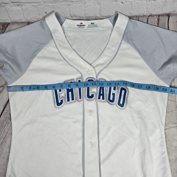 Majestic Chicago Cubs Fan Fashion Short Sleeve Button Down Sewn Jersey White L - Picture 9 of 10